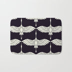 Japanese Crane Ornate Art Deco Black & White Pattern Bath Mat Gallery Image 1