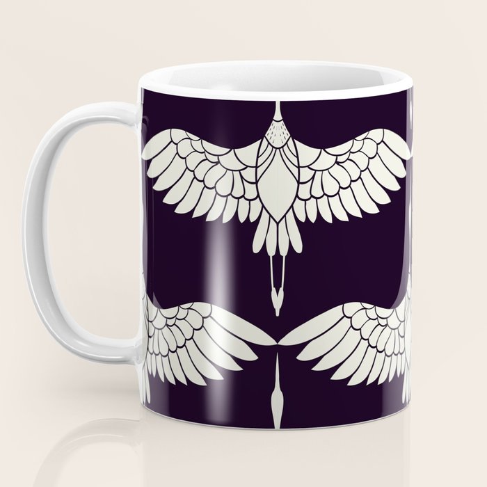 Japanese Crane Ornate Art Deco Black & White Pattern Coffee Mug Gallery Image 3