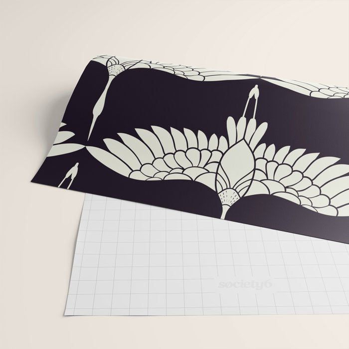 Japanese Crane Ornate Art Deco Black & White Pattern Wrapping Paper Gallery Image 2