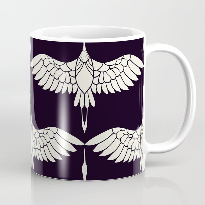 Japanese Crane Ornate Art Deco Black & White Pattern Coffee Mug Gallery Image 1