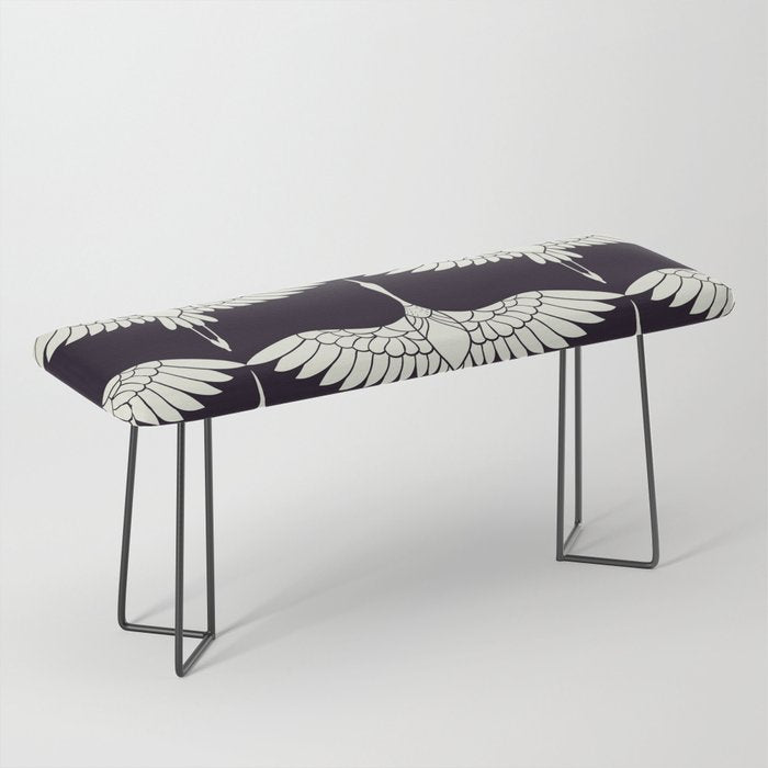 Japanese Crane Ornate Art Deco Black & White Pattern Bench Gallery Image 1
