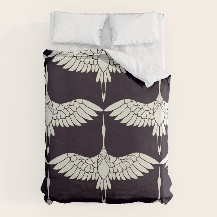 Japanese Crane Ornate Art Deco Black & White Pattern Duvet Cover Gallery Image 6