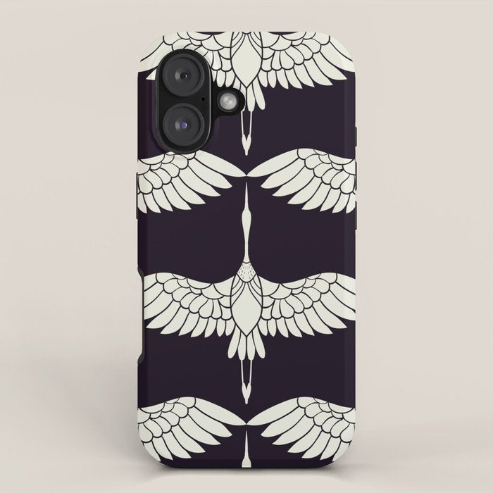 Japanese Crane Ornate Art Deco Black & White Pattern iPhone Case Gallery Image 1