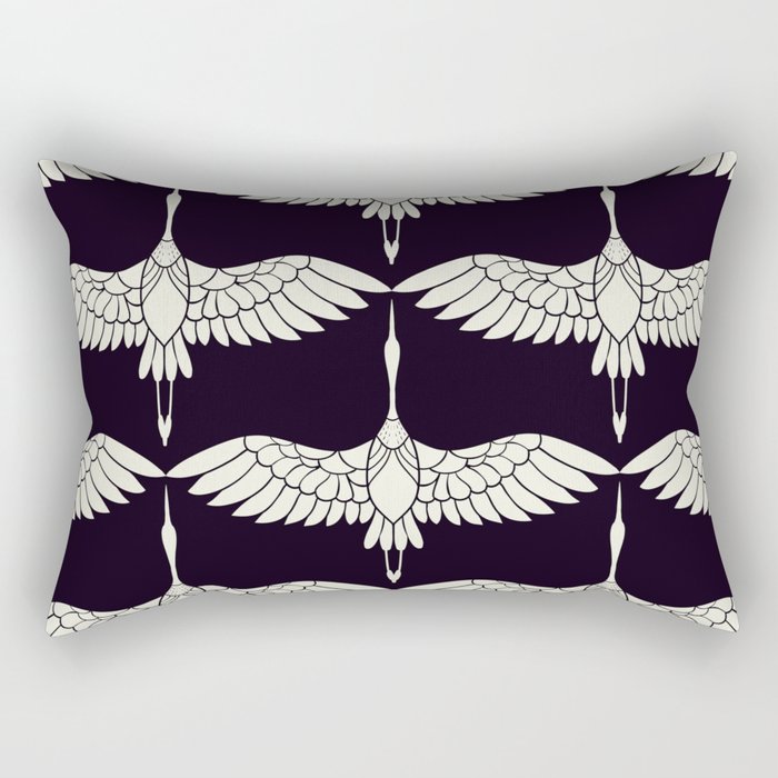 Japanese Crane Ornate Art Deco Black & White Pattern Rectangular Pillow Gallery Image 2