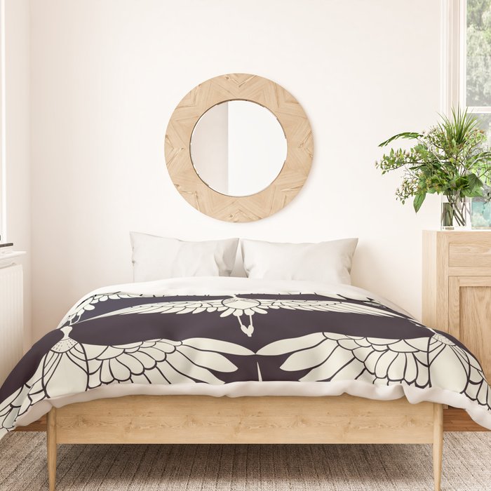 Japanese Crane Ornate Art Deco Black & White Pattern Duvet Cover Gallery Image 3