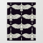 Japanese Crane Ornate Art Deco Black & White Pattern Poster Gallery Image 4