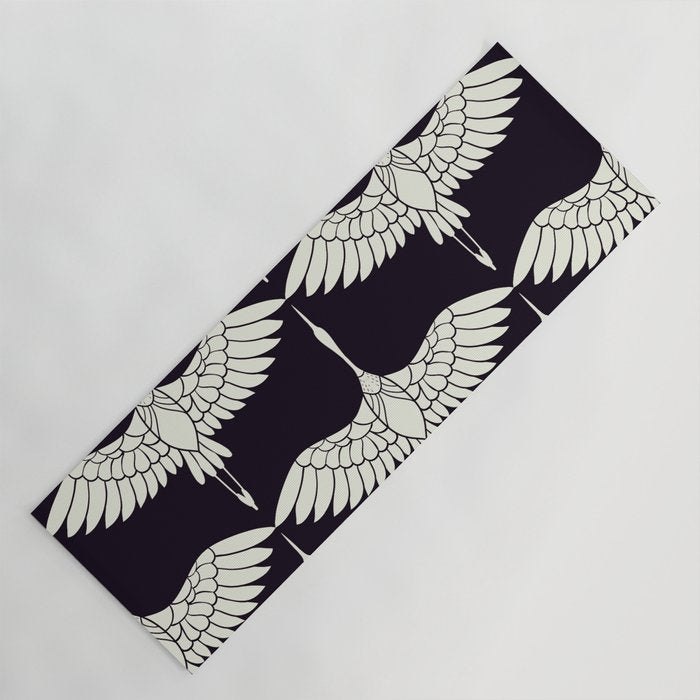 Japanese Crane Ornate Art Deco Black & White Pattern Yoga Mat Gallery Image 1