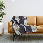 Japanese Crane Ornate Art Deco Black & White Pattern Throw Blanket Gallery Image 1