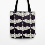 Japanese Crane Ornate Art Deco Black & White Pattern Tote Bag Gallery Image 1