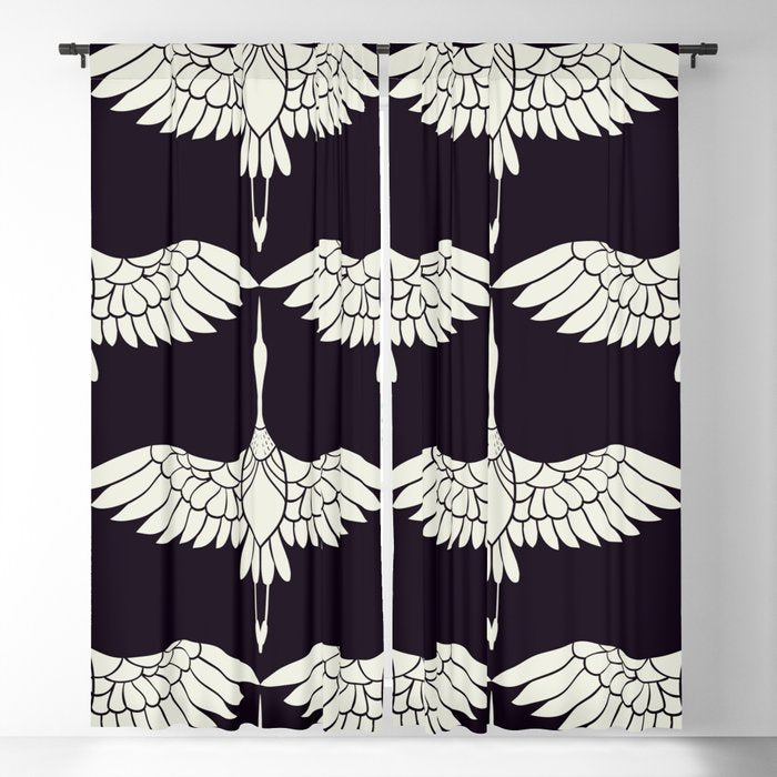 Japanese Crane Ornate Art Deco Black & White Pattern Window Curtain Gallery Image 5