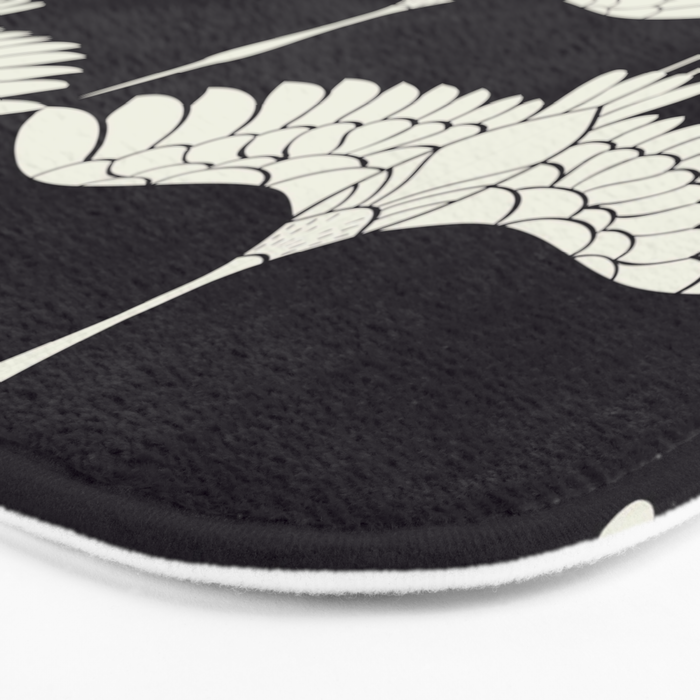 Japanese Crane Ornate Art Deco Black & White Pattern Bath Mat Gallery Image 3