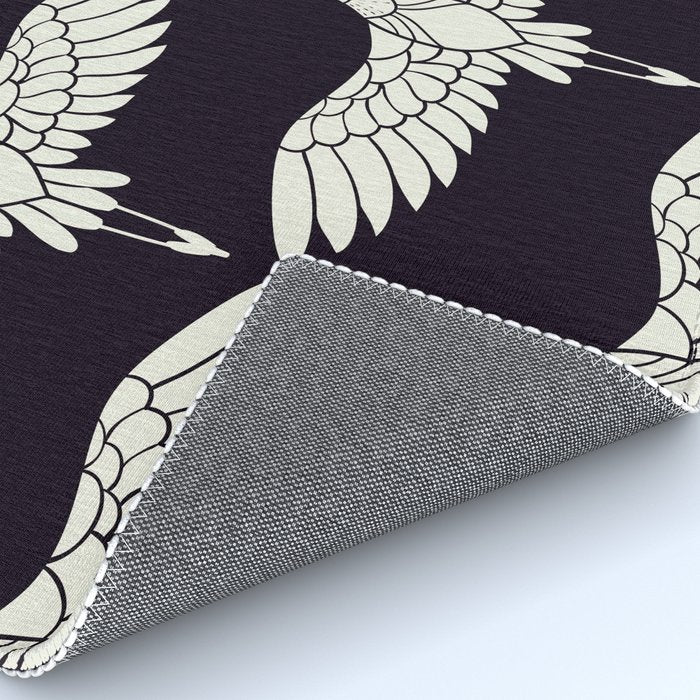 Japanese Crane Ornate Art Deco Black & White Pattern Rug Gallery Image 4