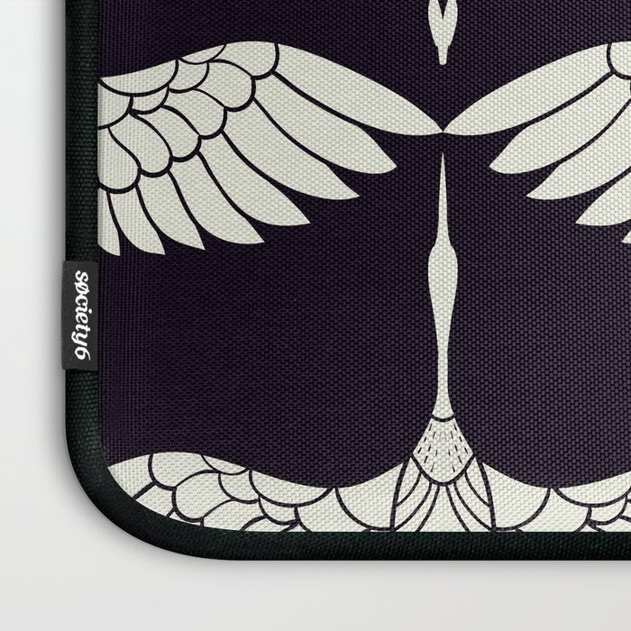 Japanese Crane Ornate Art Deco Black & White Pattern Laptop Sleeve Gallery Image 3