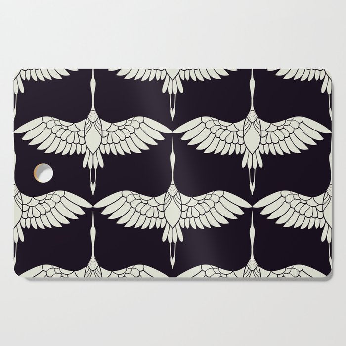 Japanese Crane Ornate Art Deco Black & White Pattern Cutting Board Gallery Image 1