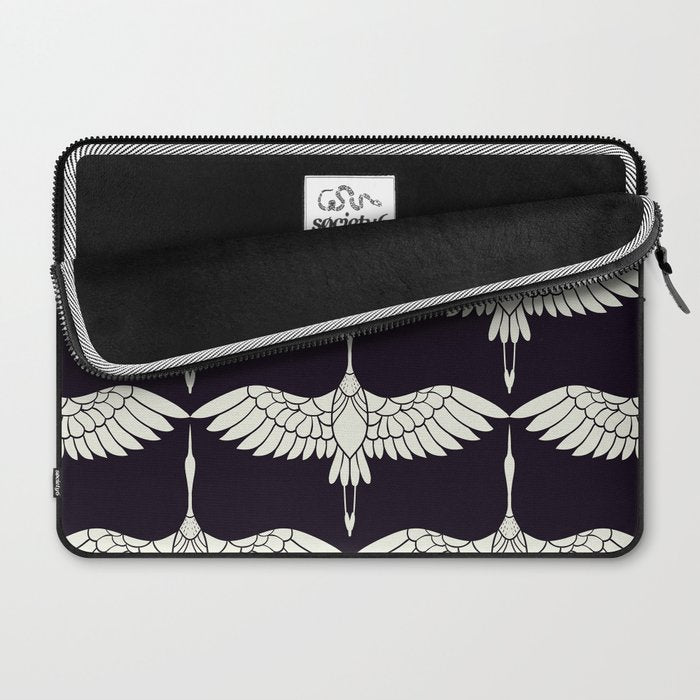 Japanese Crane Ornate Art Deco Black & White Pattern Laptop Sleeve Gallery Image 2