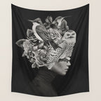 Lady with Birds(portrait) Wall Tapestry Gallery Image 4