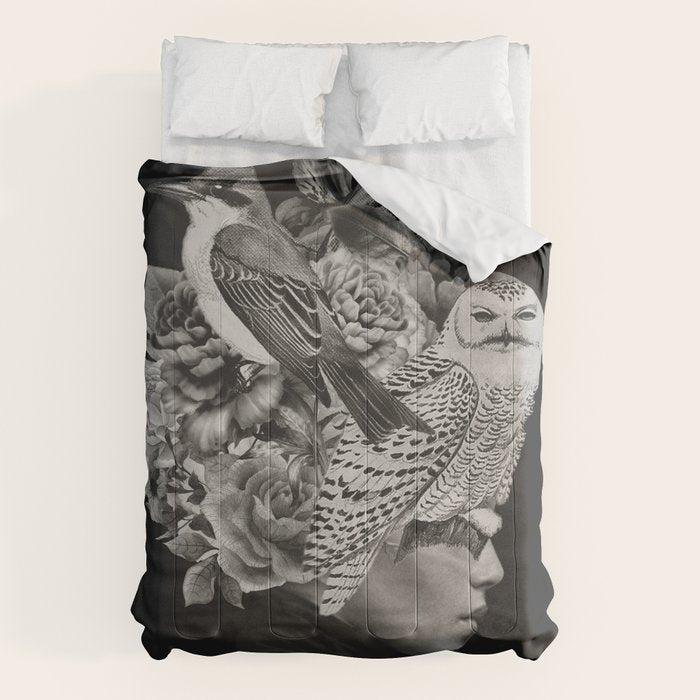 Lady with Birds(portrait) Comforter Gallery Image 1