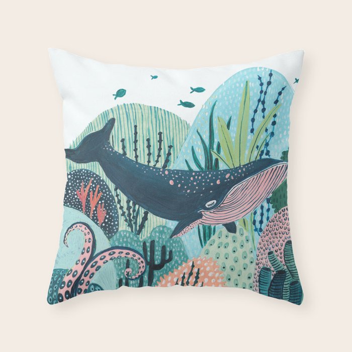 Happy Blue Whale Throw Pillow Gallery Image 6