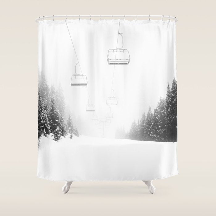 Ski Lift Black And White Shower Curtain Gallery Image 1