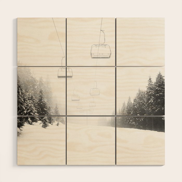 Ski Lift Black And White Wood Wall Art Gallery Image 1