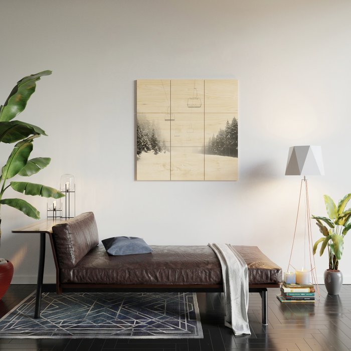 Ski Lift Black And White Wood Wall Art Gallery Image 2