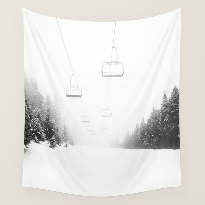 Ski Lift Black And White Wall Tapestry Gallery Image 1
