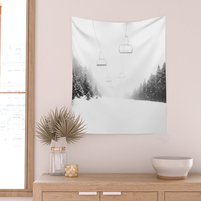 Ski Lift Black And White Wall Tapestry Gallery Image 2