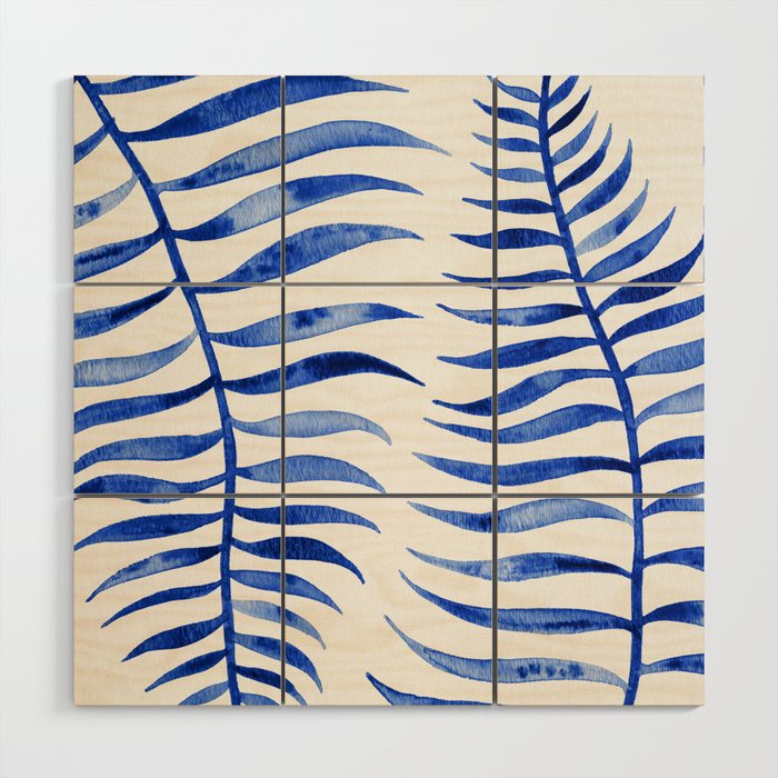 Navy Palm Leaf Wood Wall Art Gallery Image 1