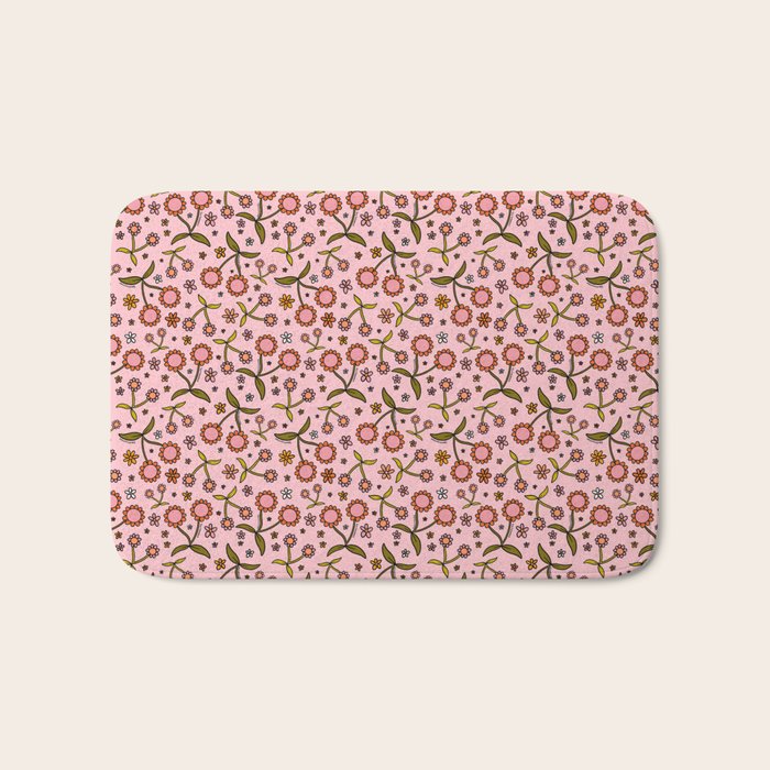 Cherry Flower Print Bath Mat Gallery Image 1