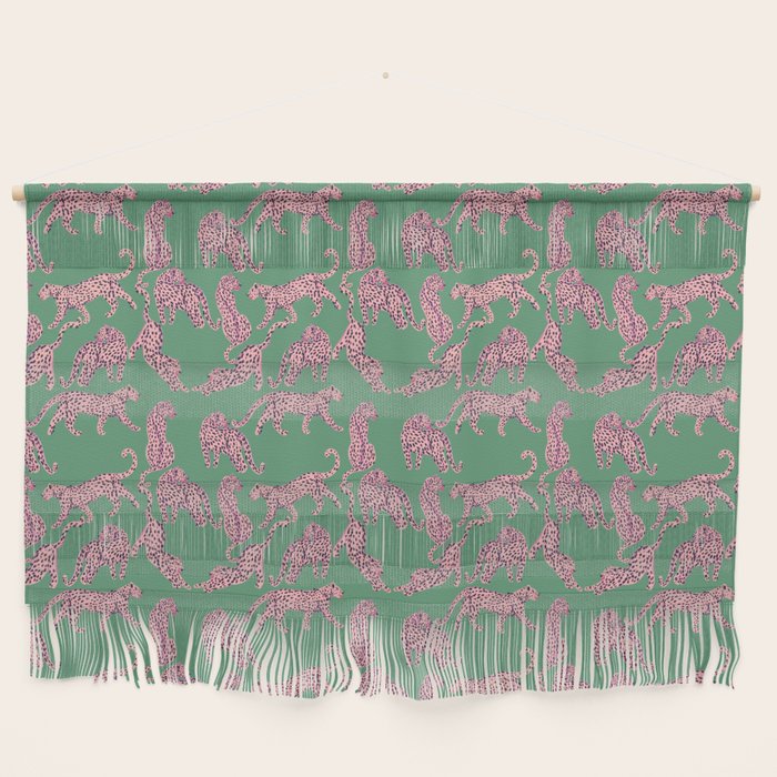 Modern abstract pink leopards in emerald green background  Wall Hanging Gallery Image 1