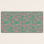 Modern abstract pink leopards in emerald green background  Desk Mat Gallery Image 3