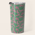 Modern abstract pink leopards in emerald green background  Travel Mug Gallery Image 3