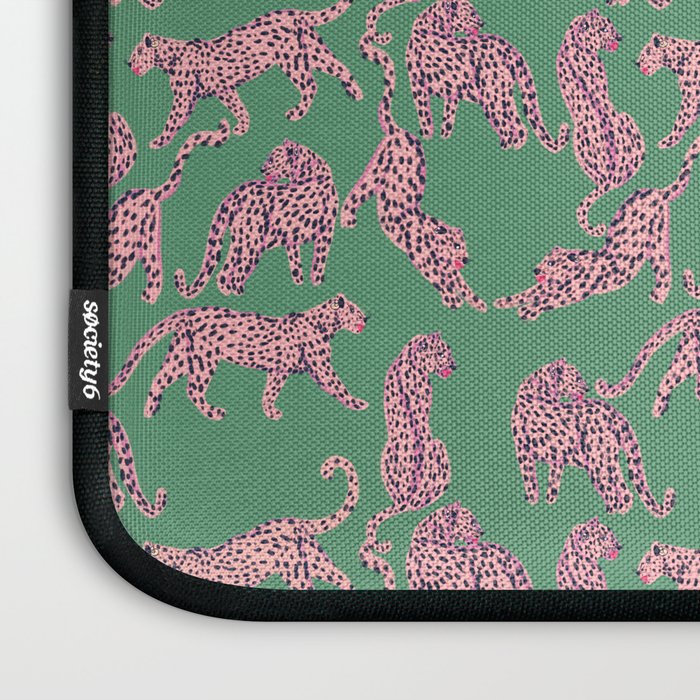 Modern abstract pink leopards in emerald green background  Laptop Sleeve Gallery Image 3