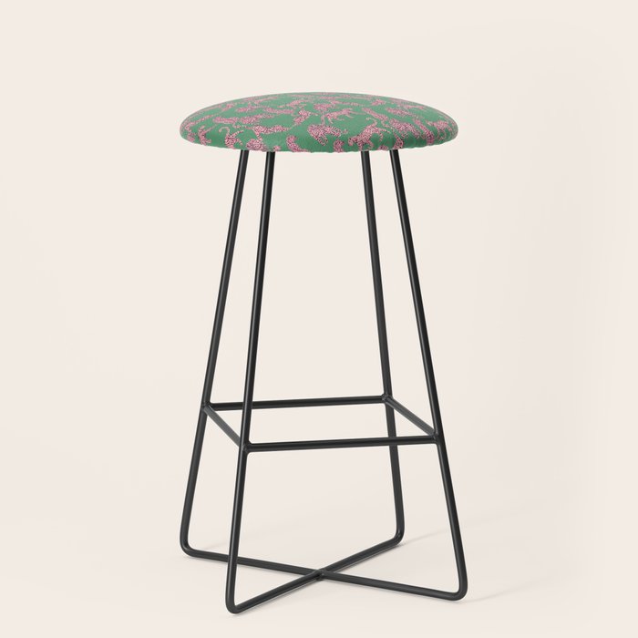 Modern abstract pink leopards in emerald green background  Stool Gallery Image 1