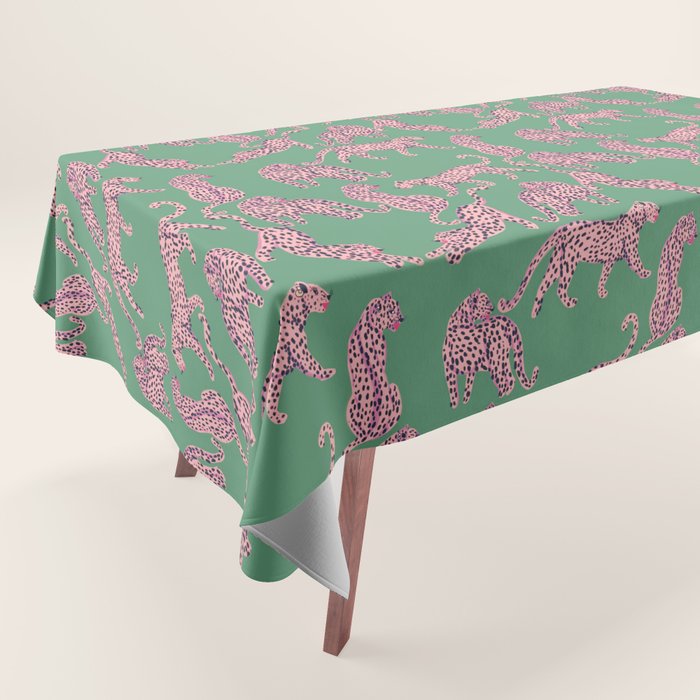 Modern abstract pink leopards in emerald green background  Tablecloth Gallery Image 1