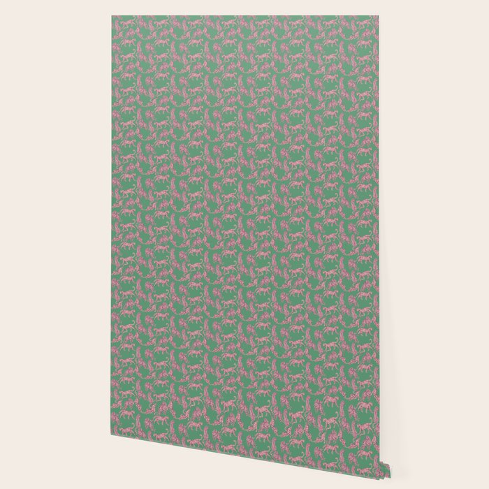 Modern abstract pink leopards in emerald green background  Wallpaper Gallery Image 2