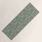 Modern abstract pink leopards in emerald green background  Yoga Mat Gallery Image 1
