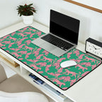 Modern abstract pink leopards in emerald green background  Desk Mat Gallery Image 2