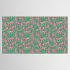 Modern abstract pink leopards in emerald green background  Tablecloth Gallery Image 2