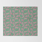 Modern abstract pink leopards in emerald green background  Throw Blanket Gallery Image 2