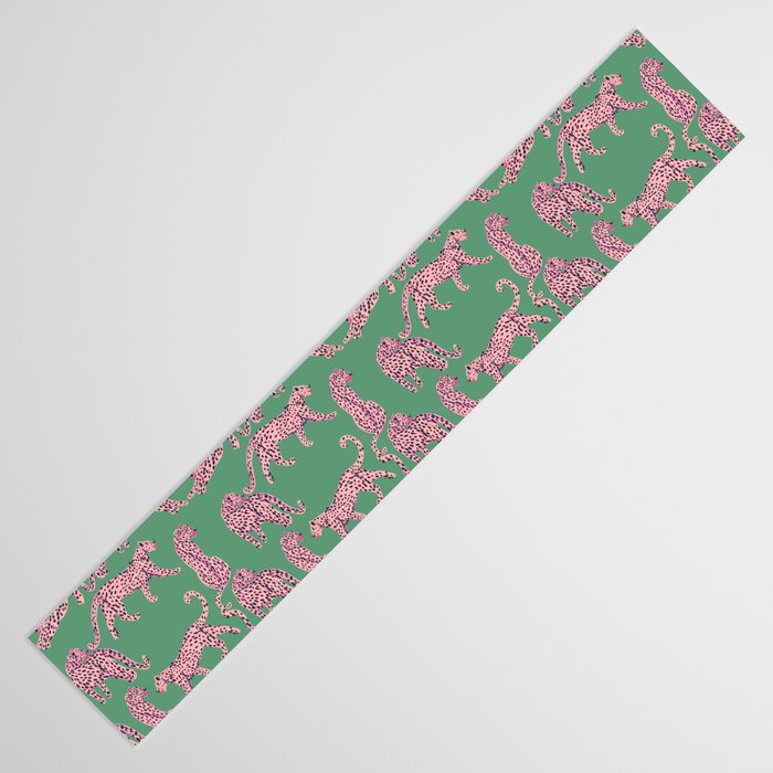 Modern abstract pink leopards in emerald green background  Table Runner Gallery Image 3