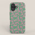 Modern abstract pink leopards in emerald green background  iPhone Case Gallery Image 1
