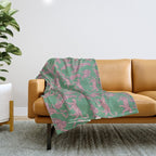 Modern abstract pink leopards in emerald green background  Throw Blanket Gallery Image 1