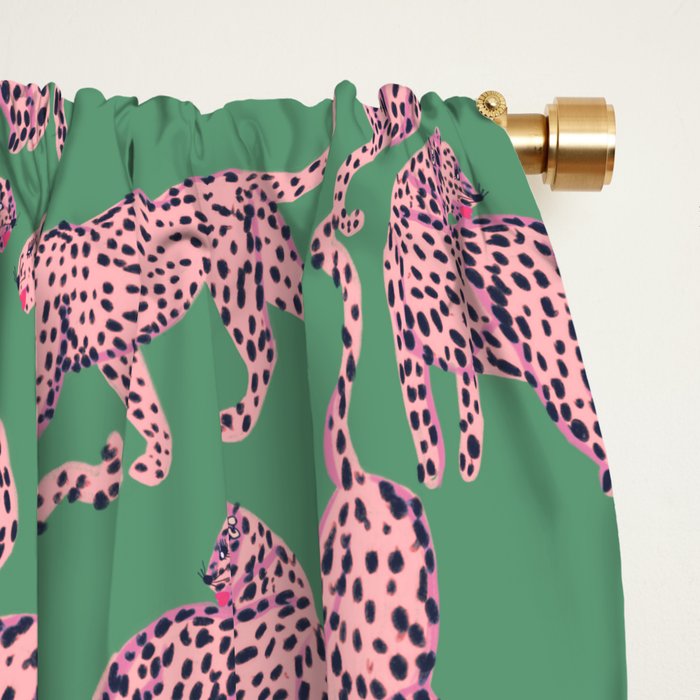 Modern abstract pink leopards in emerald green background  Window Curtain Gallery Image 2