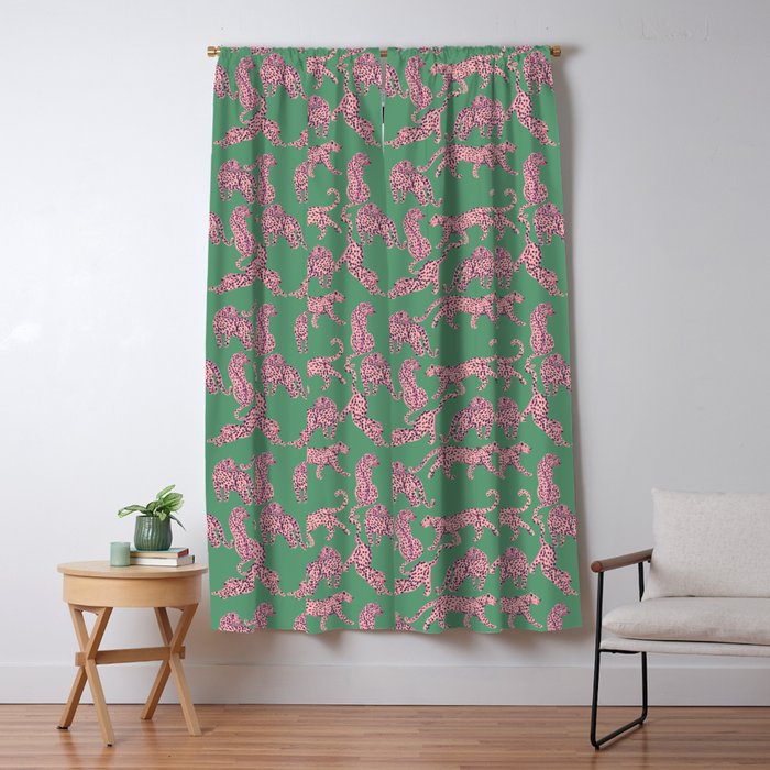 Modern abstract pink leopards in emerald green background  Window Curtain Gallery Image 5