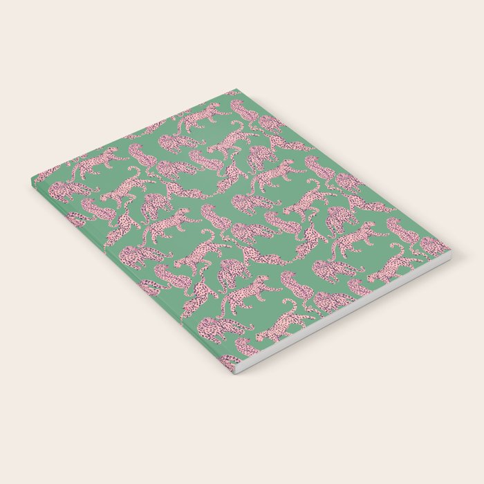 Modern abstract pink leopards in emerald green background  Notebook Gallery Image 1
