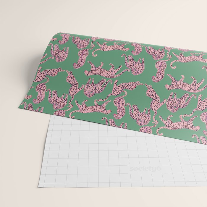 Modern abstract pink leopards in emerald green background  Wrapping Paper Gallery Image 2