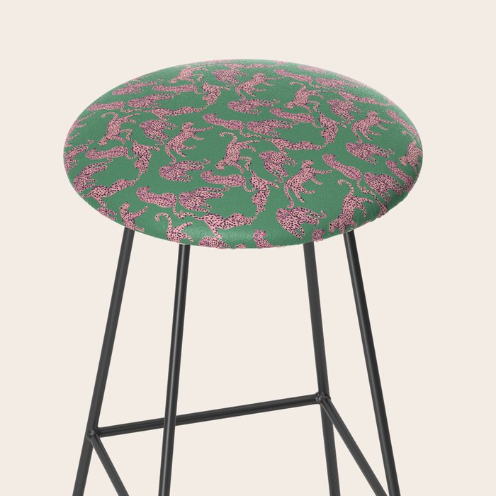 Modern abstract pink leopards in emerald green background  Stool Gallery Image 2