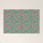 Modern abstract pink leopards in emerald green background  Welcome Mat Gallery Image 1