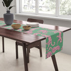 Modern abstract pink leopards in emerald green background  Table Runner Gallery Image 2